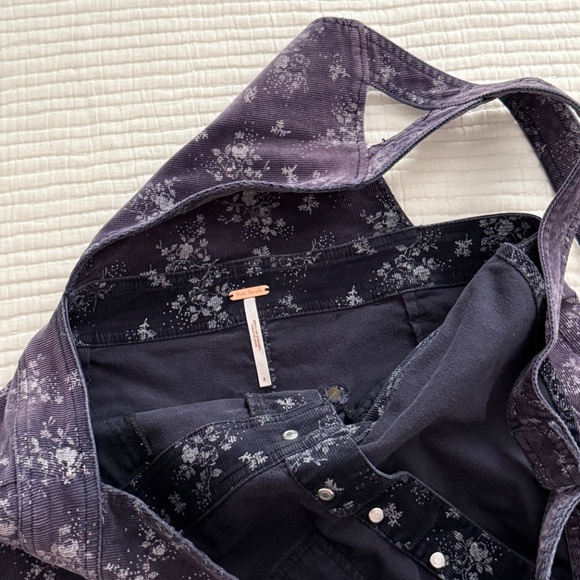 Free People Corduroy Shortall in Purple Floral (Size 6) - Picture 7 of 8
